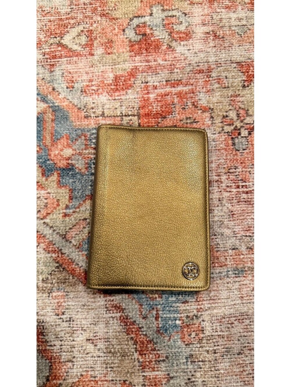 Authentic CHANEL Gold Caviar Leather Agenda Cover 6 Ring Organizer with COA